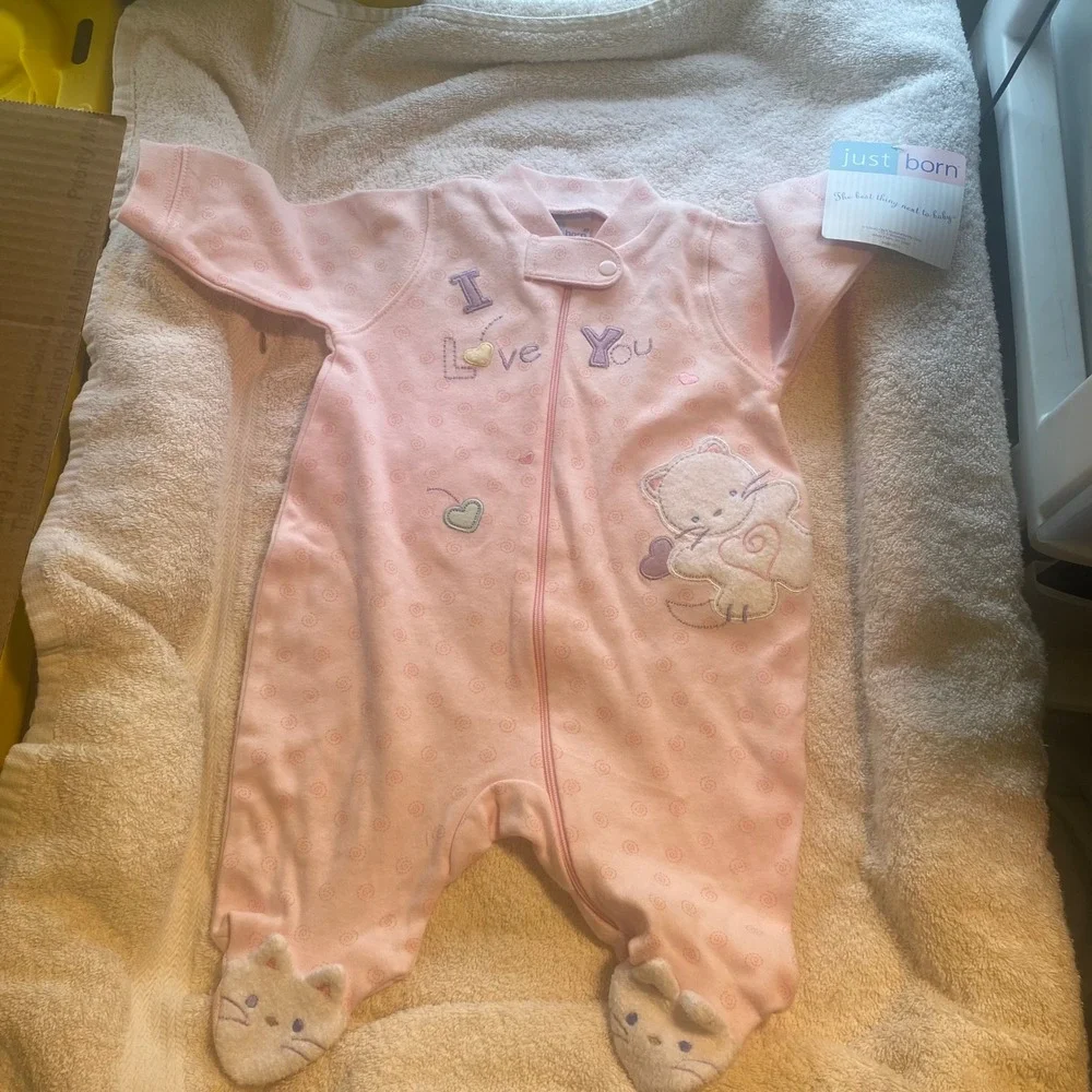 Just Born Little Wonders Baby Girl Sleepers Lot of 3 NWT 0-3M 3-6M Pink White